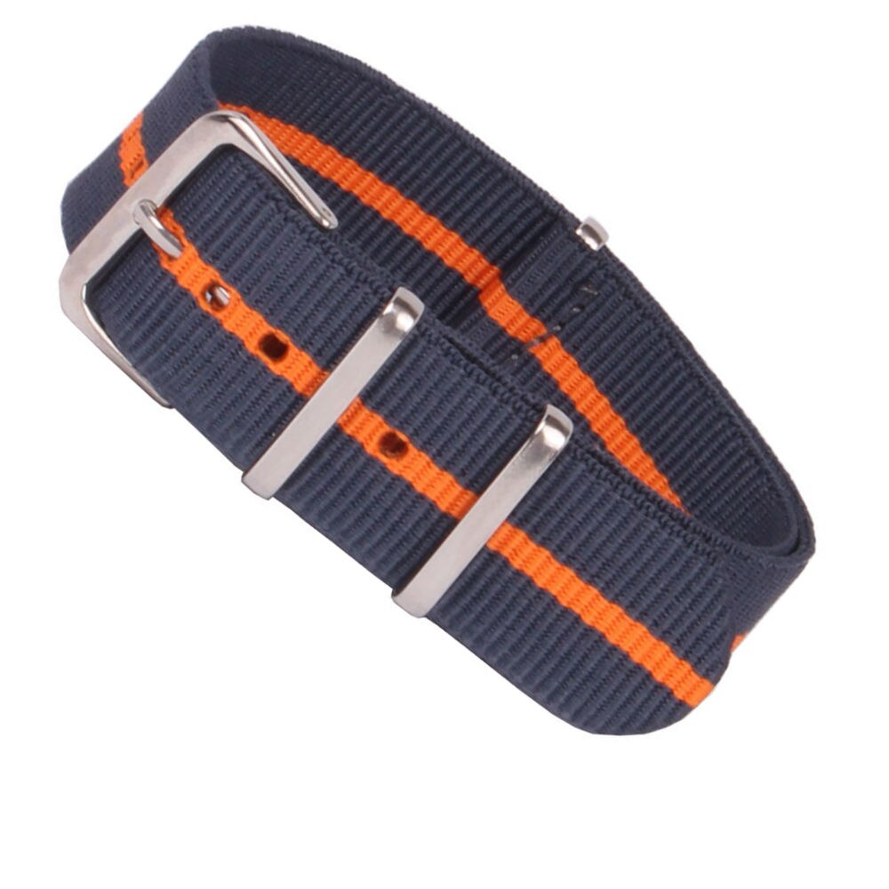 MR NENG Brand 16 18 22 24mm Navy/Orange Striped Nato Strap for Army Sport Watch Nylon Watchband 16-24 MM