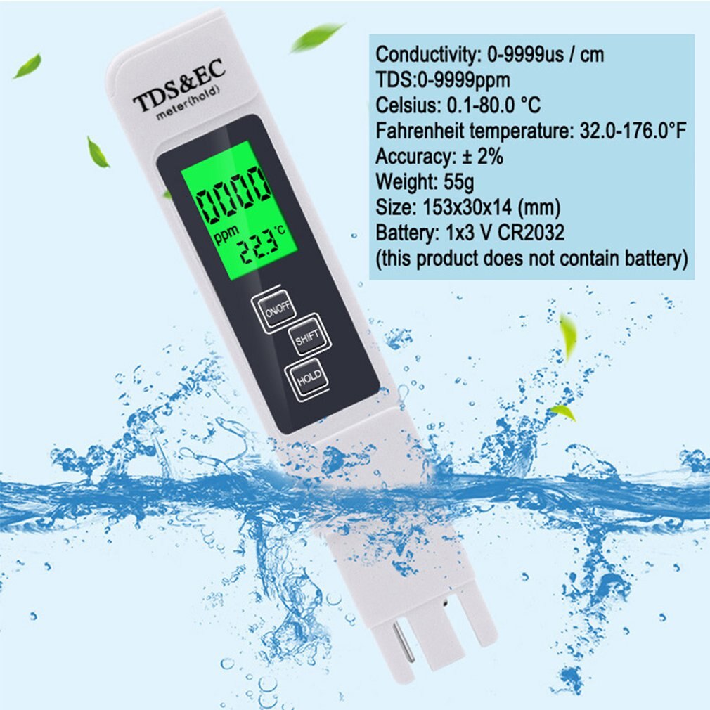 2 pces digital 0.0-14.0 medidor de ph tester 0-9990ppm digital tds ec lcd conjunto de filtro de aquário de pureza de água ppm