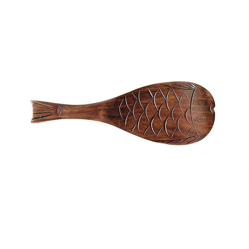 Cuchara de cocina de madera, cuchara de arroz de madera, tallada a mano, motivo de peces, cucharada de madera, utensilios de cocina de madera, vajilla: Default Title