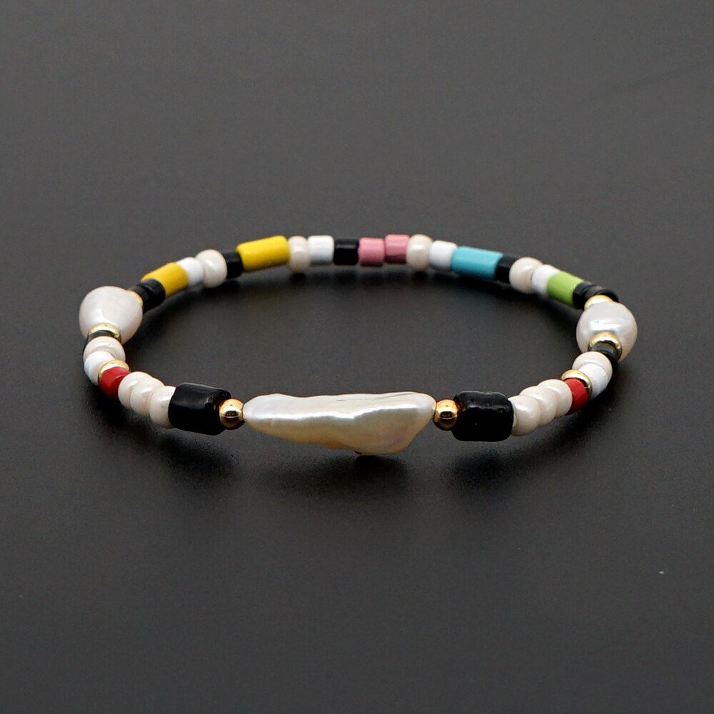 Shinus Bracelet Women Color Enamel Tile Beads Fresh Water Pearl Bracelets Pulseras Mujer Summer Armband Multicolor Chic Jewelry