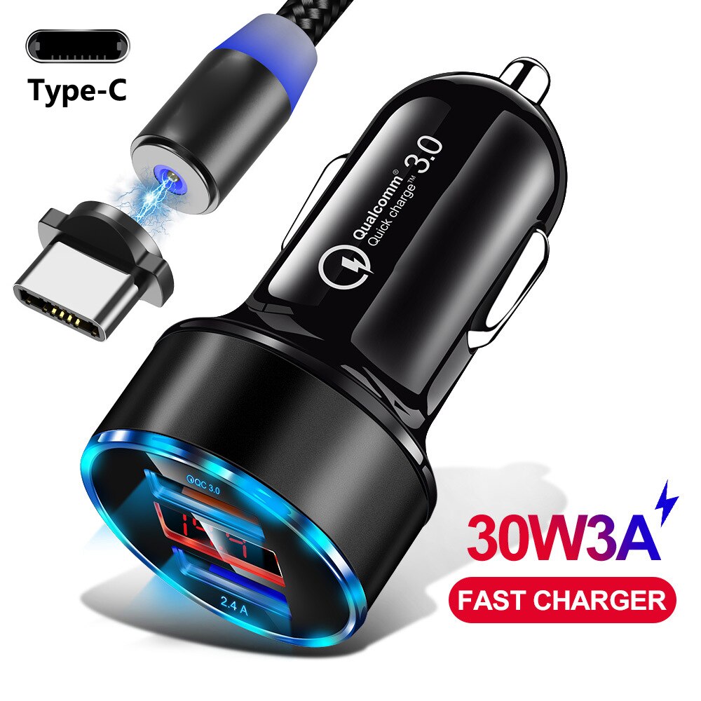 Caricabatteria Da auto per il Telefono 3A Veloce Adattatore Del Caricatore Del Telefono Mobile per il iPhone 11 Xiaomi Redmi Nota 8t con LED display Auto Caricatore Del Telefono: Type-C Charger Black