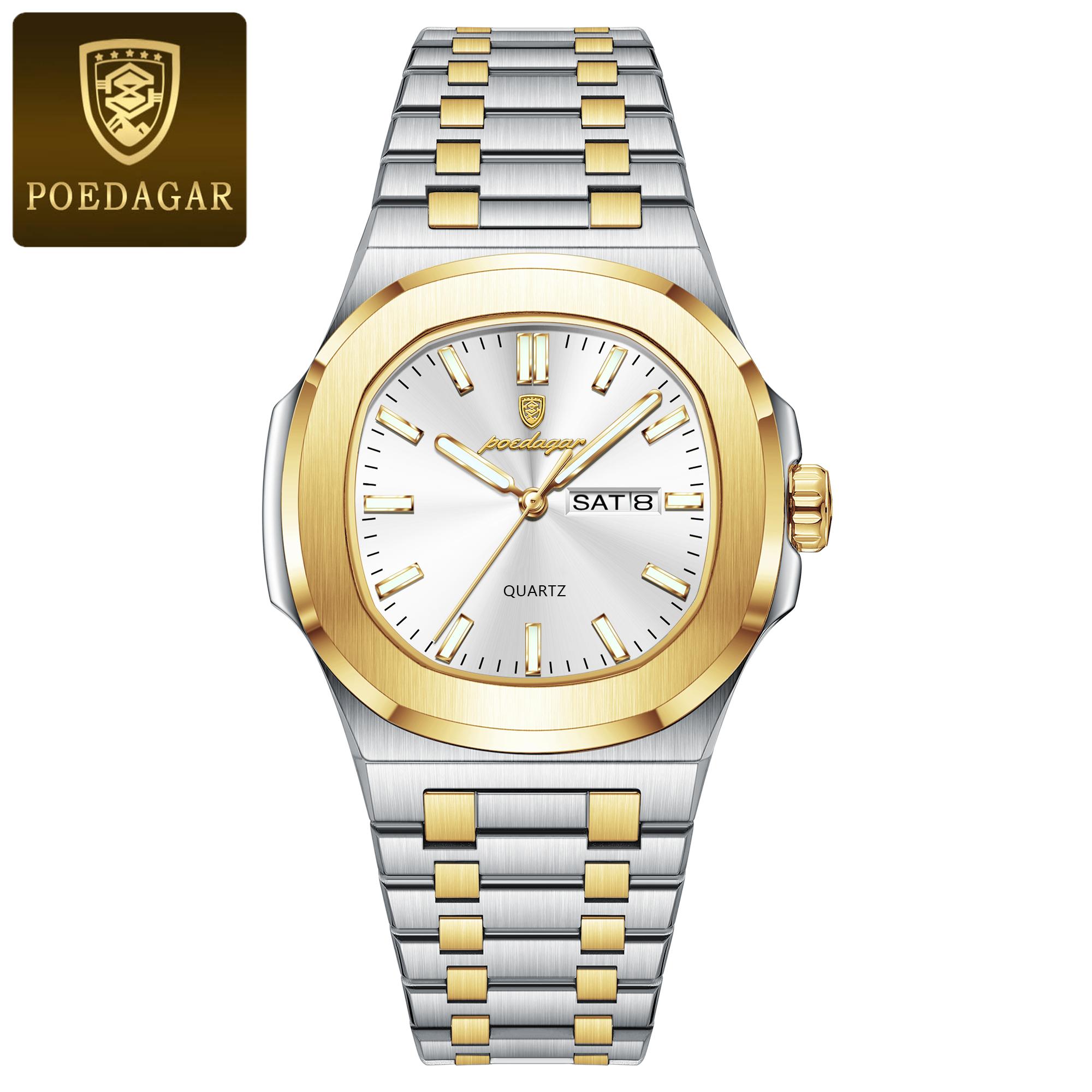 Poedagar casual daily simple men's quartz watch waterproof strap calendar watch: Silver