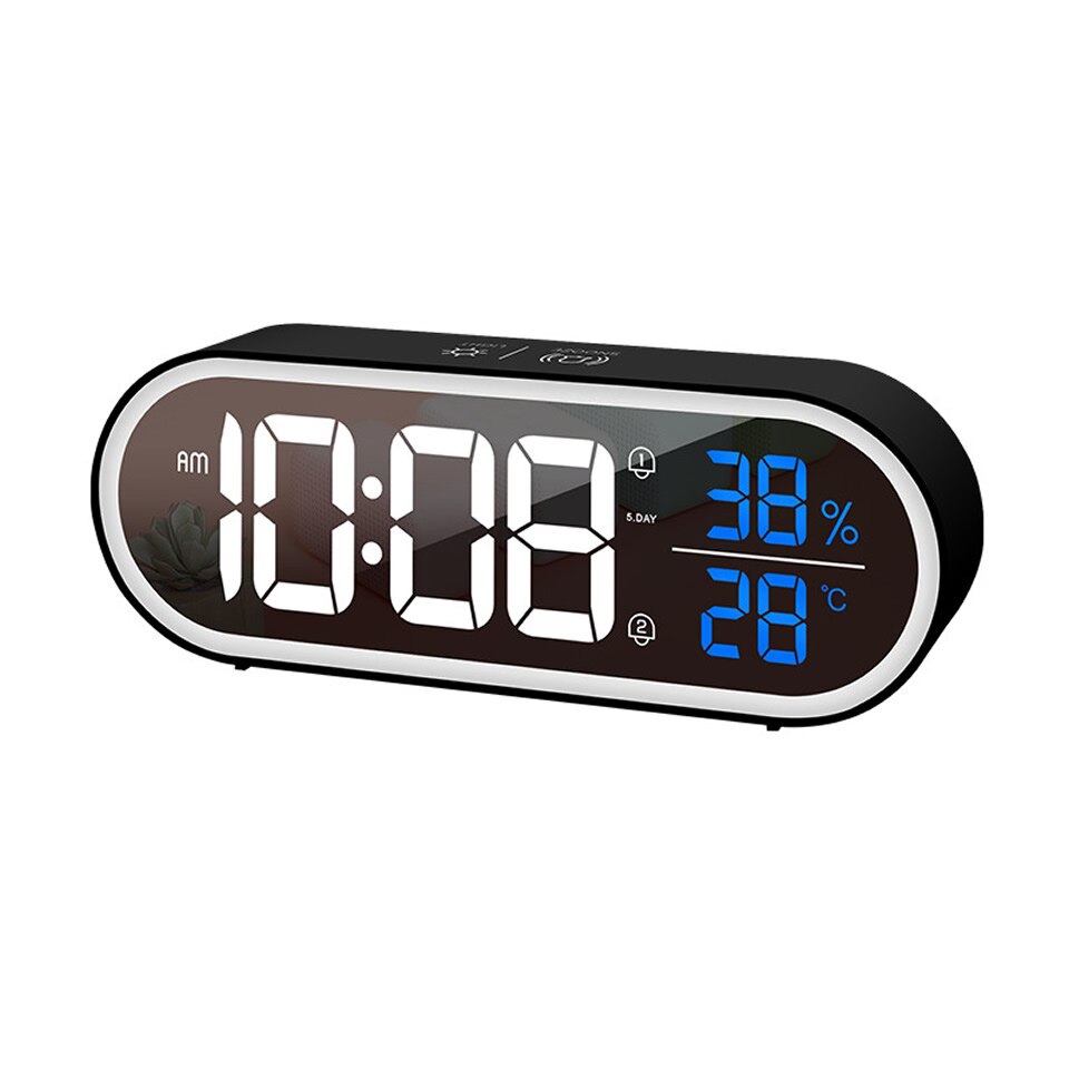 Alarm Clock LED Music Digital Clock Time Temperature 5 Level Brightness Humidity Display USB Rechargeable Table Clock Home Clock: black