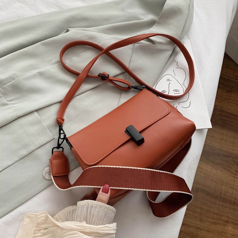 Læder crossbody tasker til kvinder solid lille lilla skuldertaske luksus kvindelige håndtasker og punge sæk: Orange