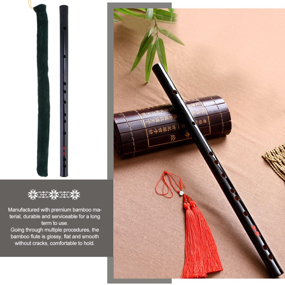 Chinese Stijl Bamboe Fluit Kids Volwassenen Zwarte Fluit Met Kwastje Voor Beginner
