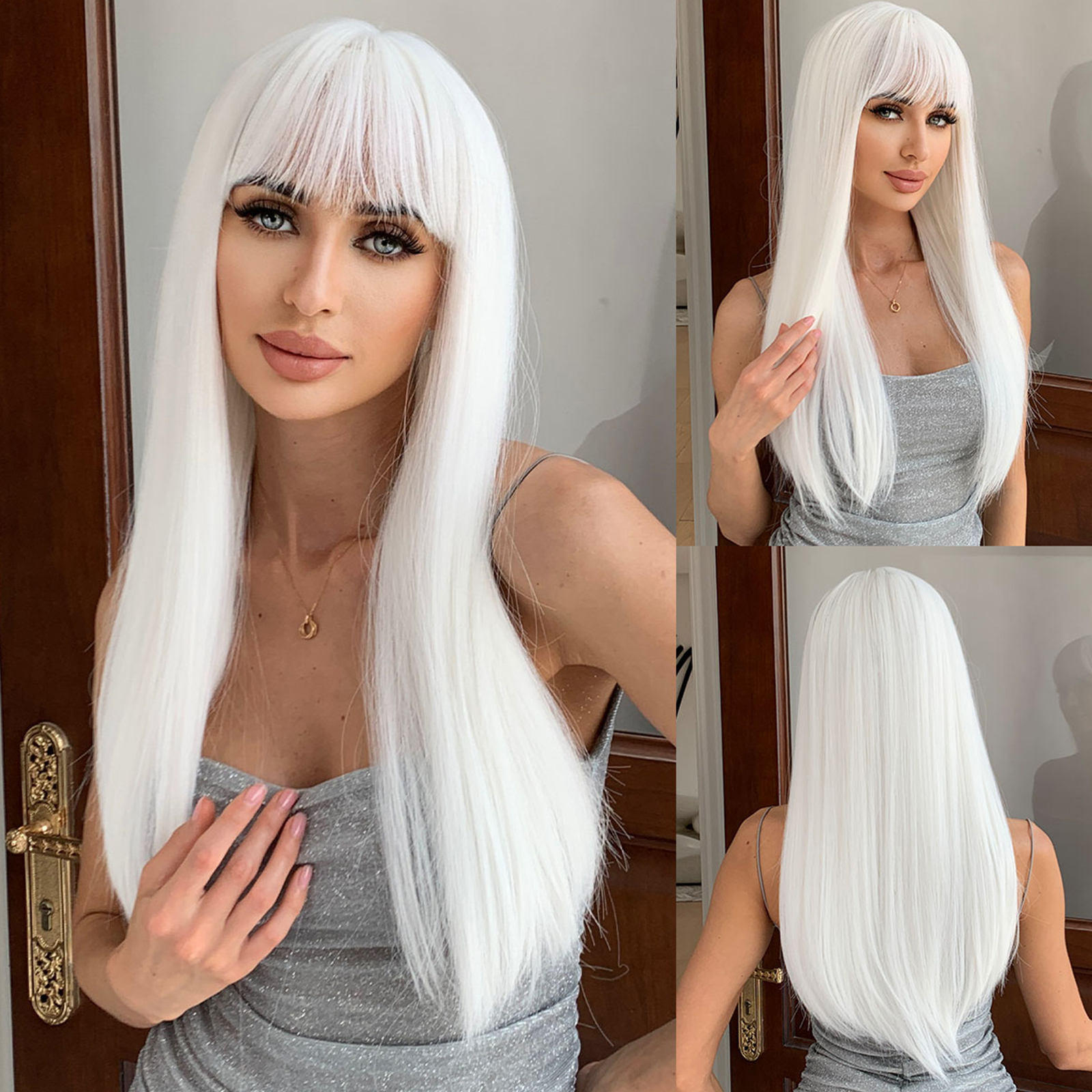 Easihair lang rett hvit syntetisk parykk til afro ... – Grandado, image size:1600x1600