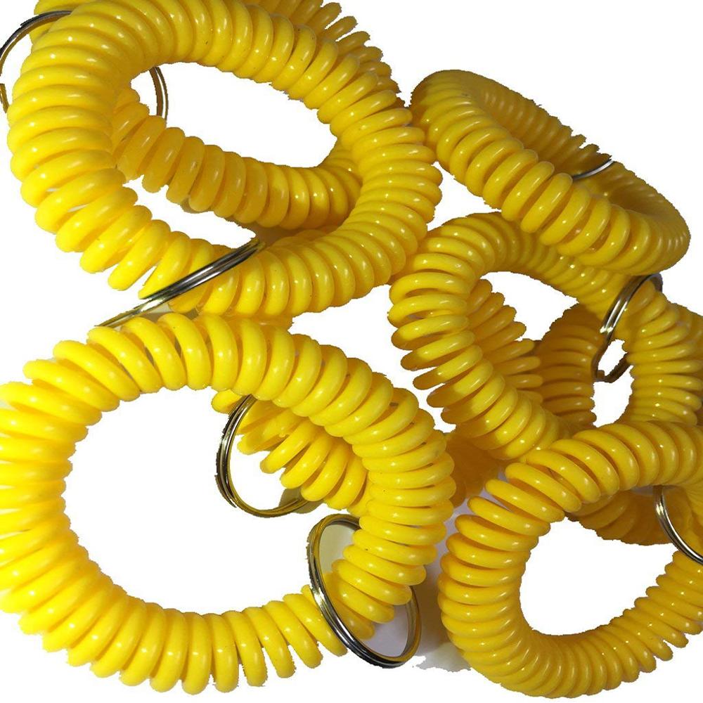 5 Pack Plastic Rekbaar Lente Spiraal Pols Sleutel Coil Pols Band Sleutelhanger Sleutelhangers Voor Outdoor Sport Yoga Sauna zwembad: Yellow
