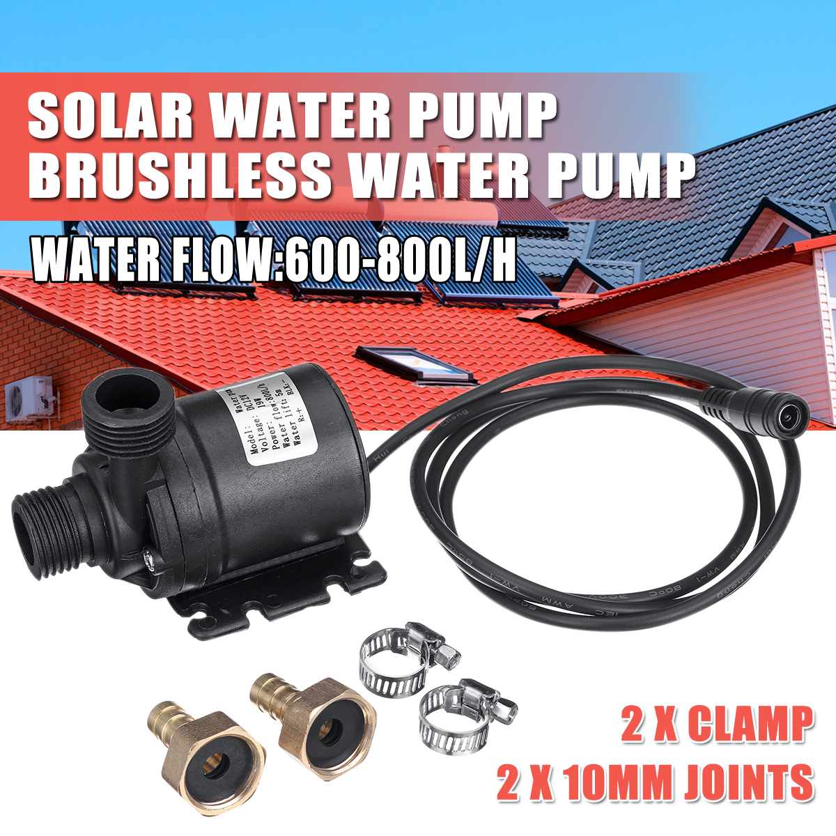 12V 600L/H 5m Zonne-energie Waterpomp Motor Borstelloze Magnetische Dompelpomp Water Pompen + 10mm gewrichten + Klem