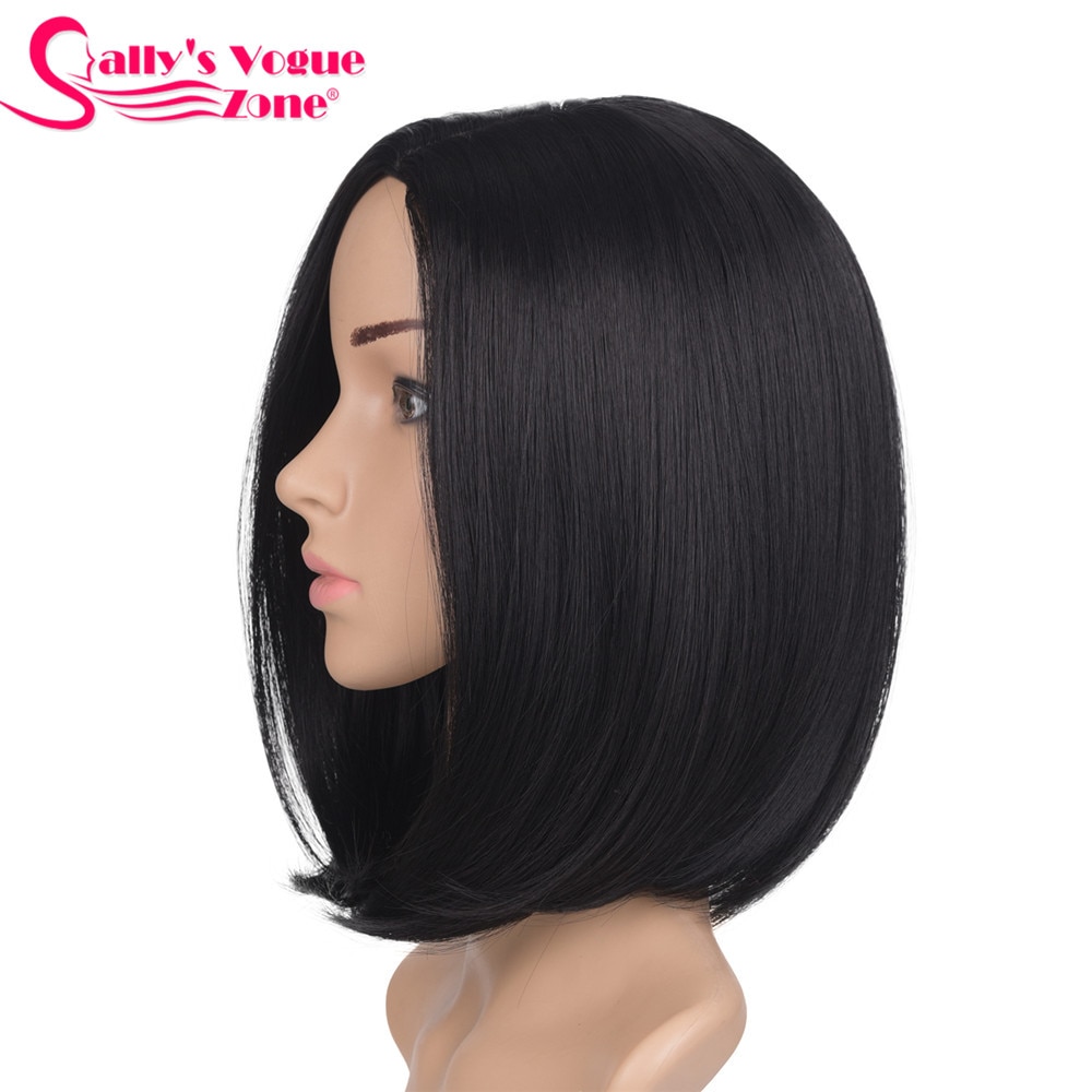 Sallyhair 12 inch japanse synthetische pruik met hoge temperatuur vezel, korte zwarte bob voor vrouwen