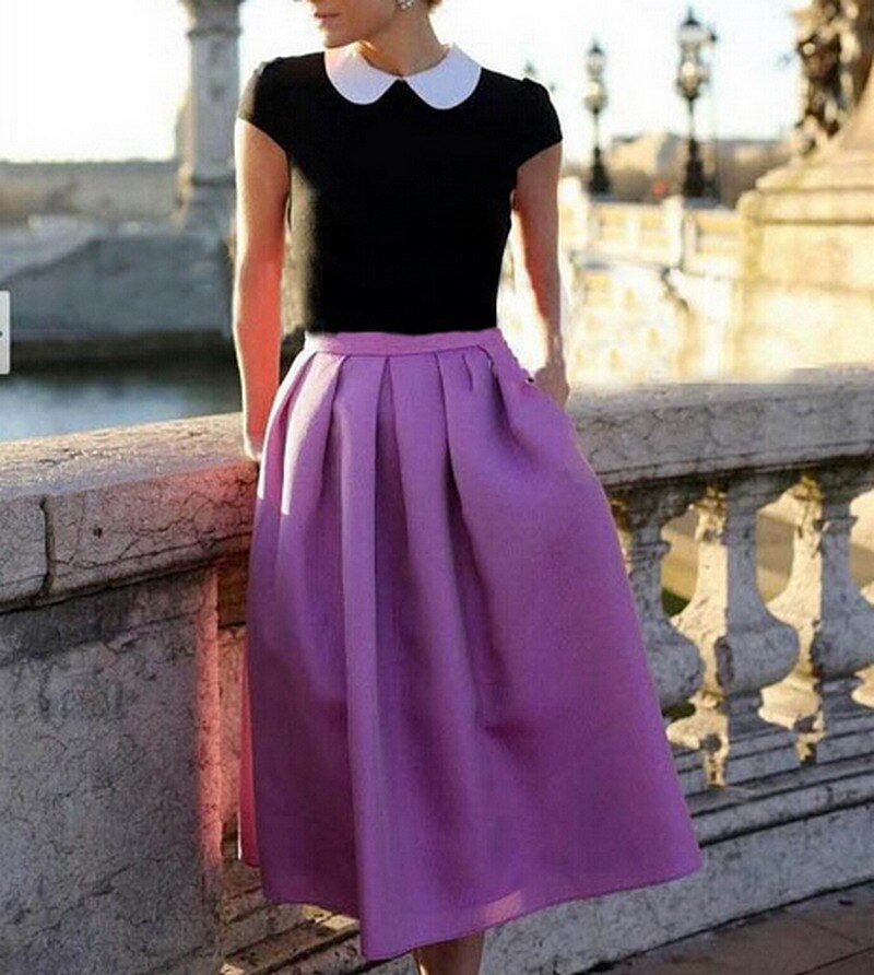 Retro plisado Midi falda de cintura alta Saia Puff Atacado oupas Femininas faldas de verano Mujer Vestidos