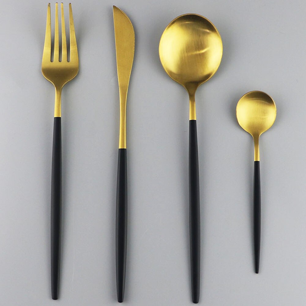 Western 4 pièces rose or mat ensemble de couverts 304 en acier inoxydable vaisselle couteau fourchette cuillère vaisselle cuisine dîner couverts ensemble: Black Gold