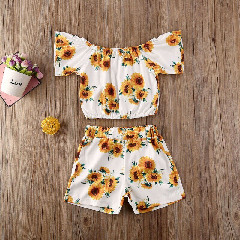 Ensemble deux pièces pour petites filles | Haut manches courtes, shorts, tenue d'été, motif floral