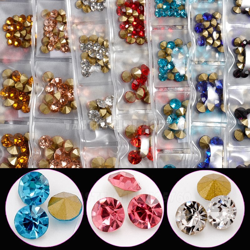 6 Gitter/Pack mischen 5 Größen Nagel funkeln V-Boden Scharf Diamant Edelsteine Arylic Nagel Kunst Strass Juwel dekorationen Manikübetreffend DIY GZ