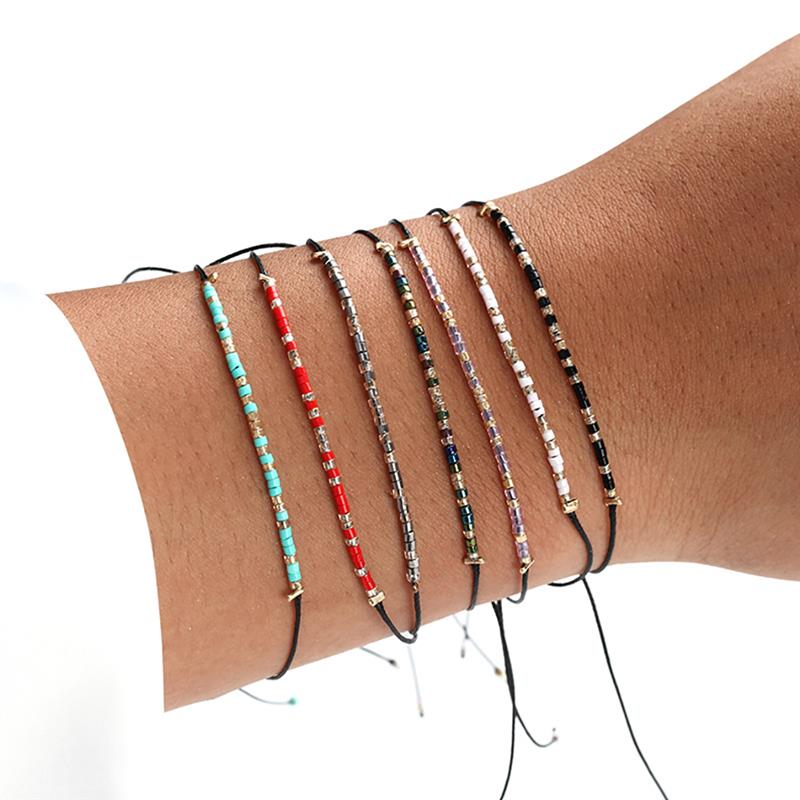 1Pc Bohemian Stijl Bead Decor Armband Handgemaakte Verstelbare String Armband Bead Rope Armband Sieraden Accessoires Voor Vrouwen