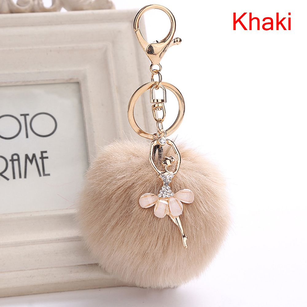 Cute Faux Rabbit Fur Key Ring Fluffy Ballet Girl Car Keychain Key Chain Women Bag Keys Accessories