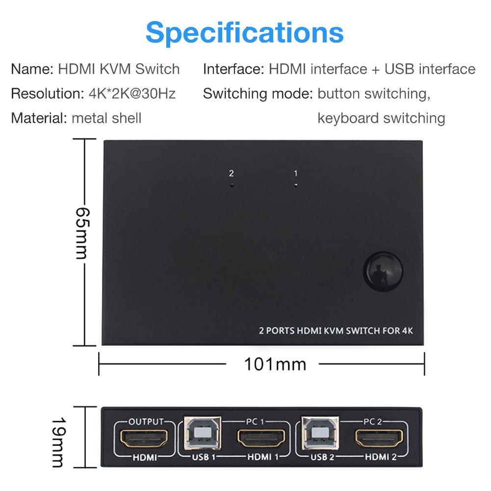 KVM HDMI Switch USB Switch Hub 4K HDMI Switcher Box 2 In 1 Switcher for Laptop HDTV