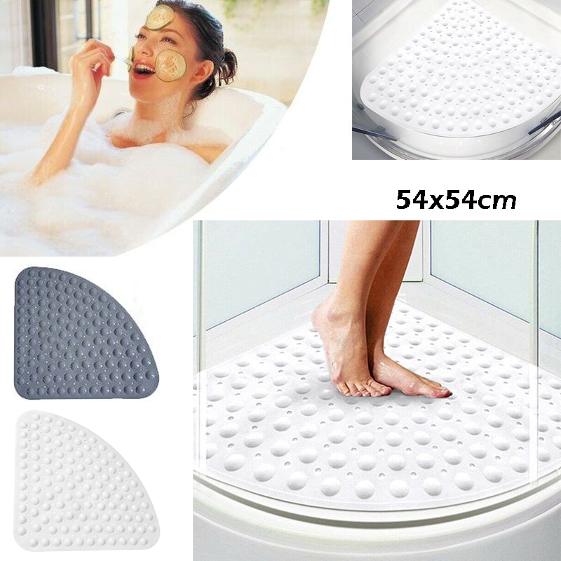 Corner Bathroom Rug PVC Fan-shaped Non Slip Quadrant Sector Rubber Anti-Bacterial Bath Shower Mat Toilet Mat 54X54Cm