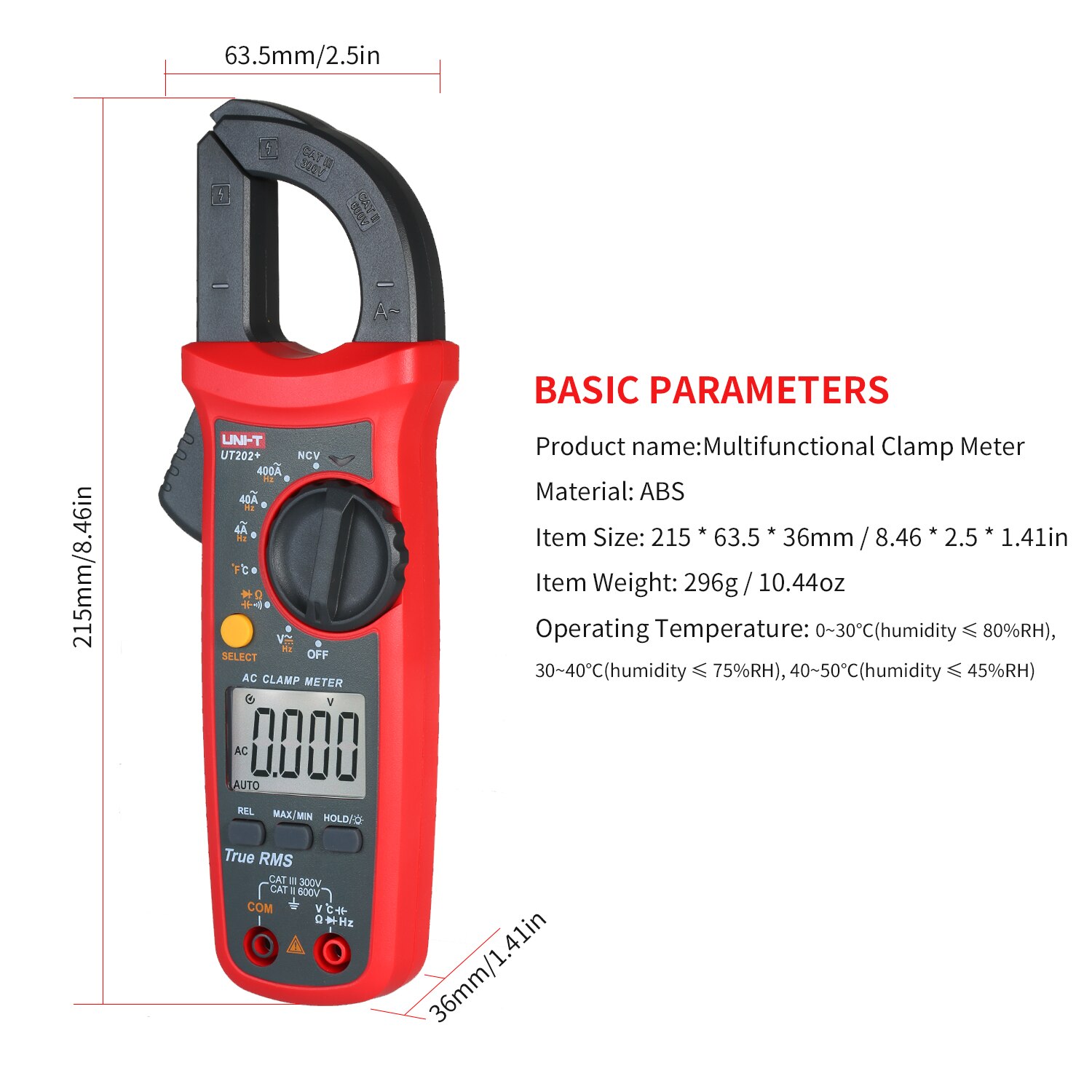 UNI-T UT202+ 4000 Counts Digital Clamp Meter True RMS Multimeter Clamp Ammeter Voltage Meter NCV Test Universal Meter Tester