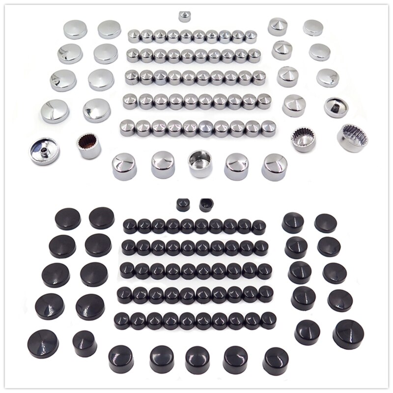 Eftermarknad motorcykel del 77 stycken svarta kepsar lock kit för 04-15 harley sportster motor &amp; diverse bultmutter krom
