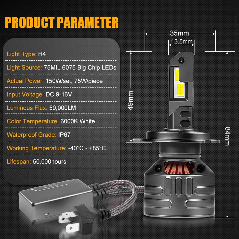 Bombilla LED para faros delanteros de coche, Bombilla Turbo de 150W, 50000LM, 9005, 9006, H1, H4, H7, H11