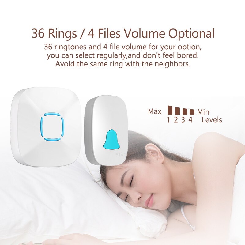 Newest White Wireless Doorbell Waterproof 200M Remote Home LED Door Ring Bell EU Plug 36 Chime Door Bell 1 Button 1 Receiver