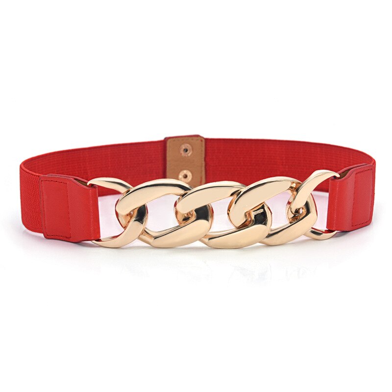 Gold Color Chain Buckle Waist Belt for Dress ElasticWide Ladies Belt All-match Coat Sweater Women Belt Waistband: red