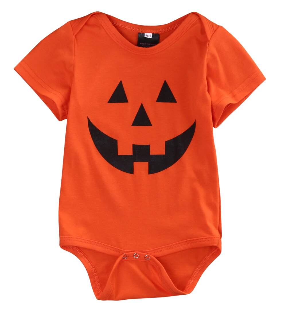 Halloween bébé garçons filles tenues Orange dessin animé citrouille imprimer body enfant en bas âge manches longues/courtes combinaisons 0-24M vêtements: Short Sleeve / 12-18M