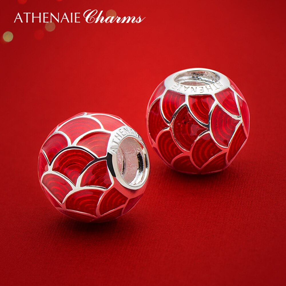 Athenaie 925 prata esterlina esmalte vermelho chinês boa sorte carpa peixe charme para pulseira
