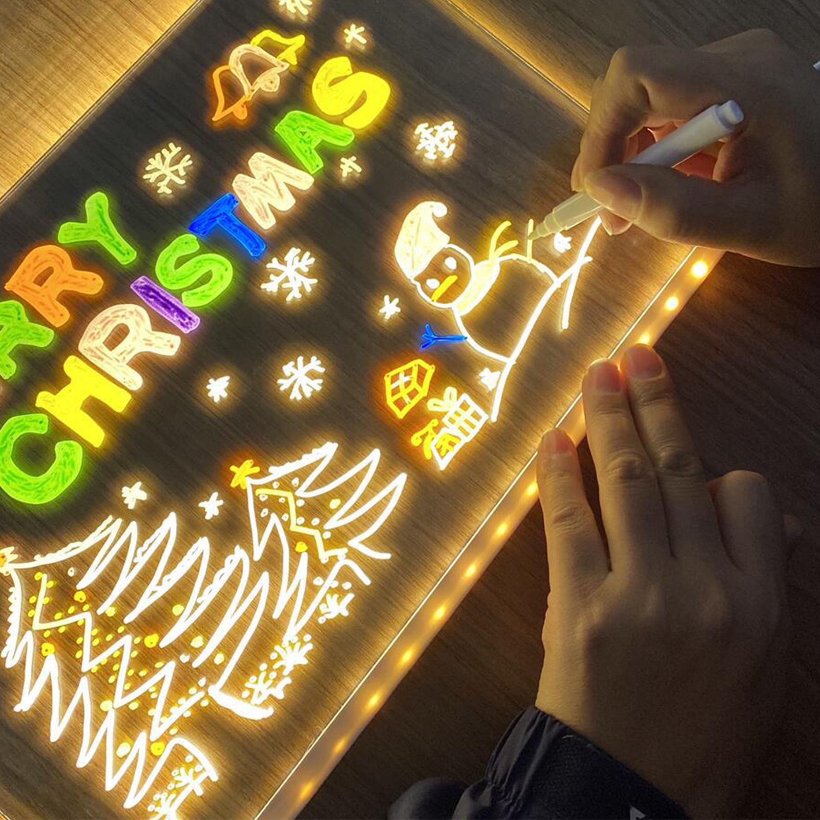 LED-verlicht magisch notitiebord Desktop Memo Notitiebord Uitwisbaar wit bord voor kinderen DIY-schilderen met 7-kleurige pennen
