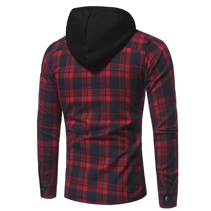 F-SFRWA Plaid Shirt Lente Shirts Mannen Casual Kleding Heren Shirt Lange Mouw Casual Rooster Hooded Camisa Sociale XXXL