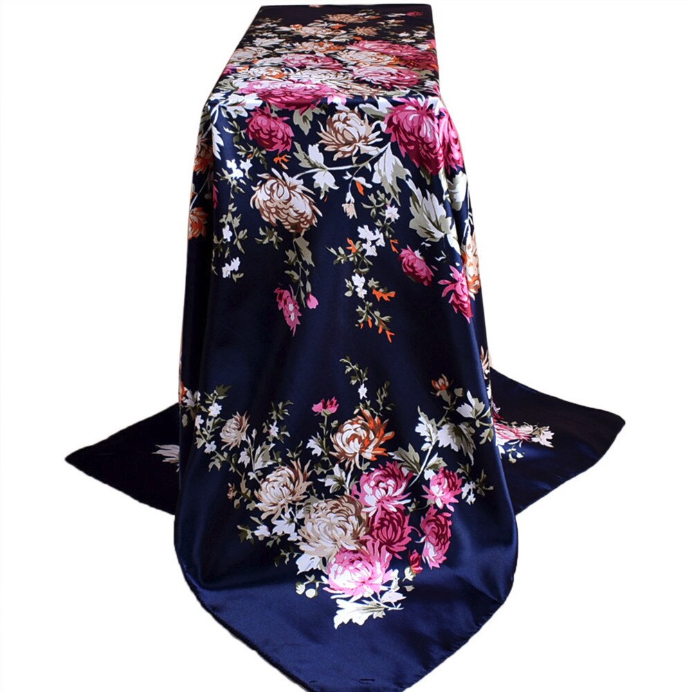 Printed Neckerchief Scarf For Women Silk Satin Headband Hair Scarves Female Shawls Head Scarfs For Ladies Hijab: Navy 