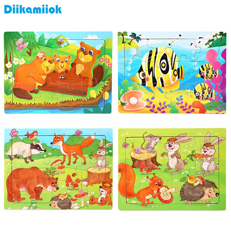 16 Slice Vehicle Pattern Puzzle Wooden Small Piece Kid Toys Wood Jigsaw Puzzles Baby Educational Toys for Children Game