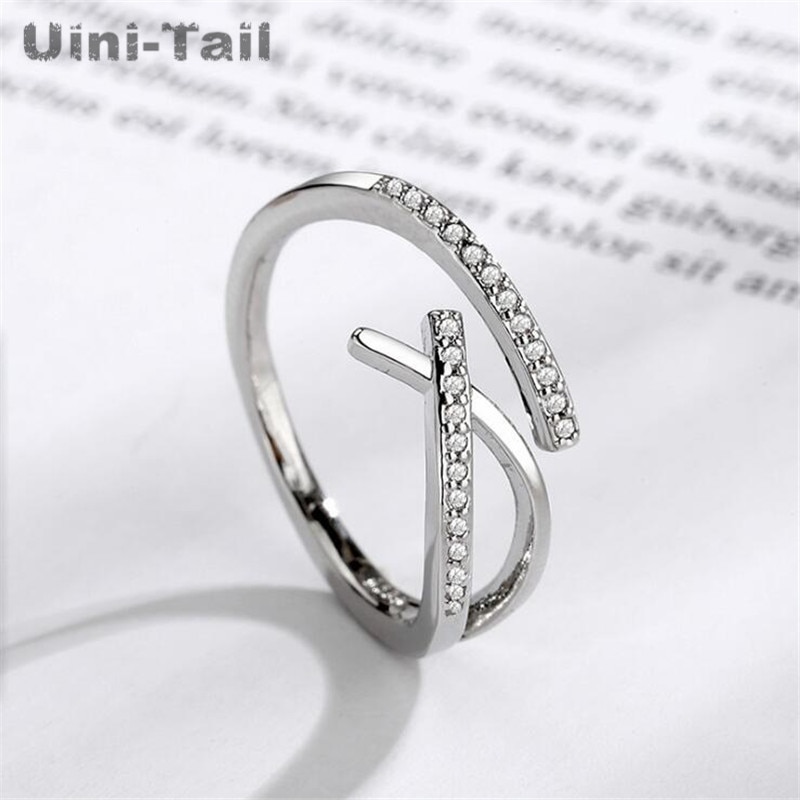 Uini-tai 925 en argent Sterling ligne géométrique croix Micro incrustation anneau ouvert personnalité étoilé Fine bijoux