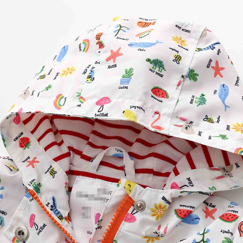 Lente Herfst 2 3 4 6 8 10 12 Jaar Kinderen Uitloper Cartoon Print Lange Mouwen Wit Hooded jas Voor Baby Kids Meisjes