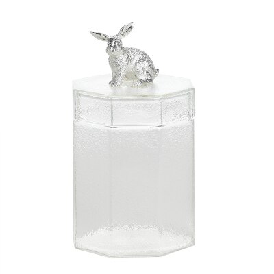 animal storage Bottle Kitchen Glass jar canister tea Cans home coffee cans cosmetic jewelry storage tank Sugar bowl: Silver Rabbit