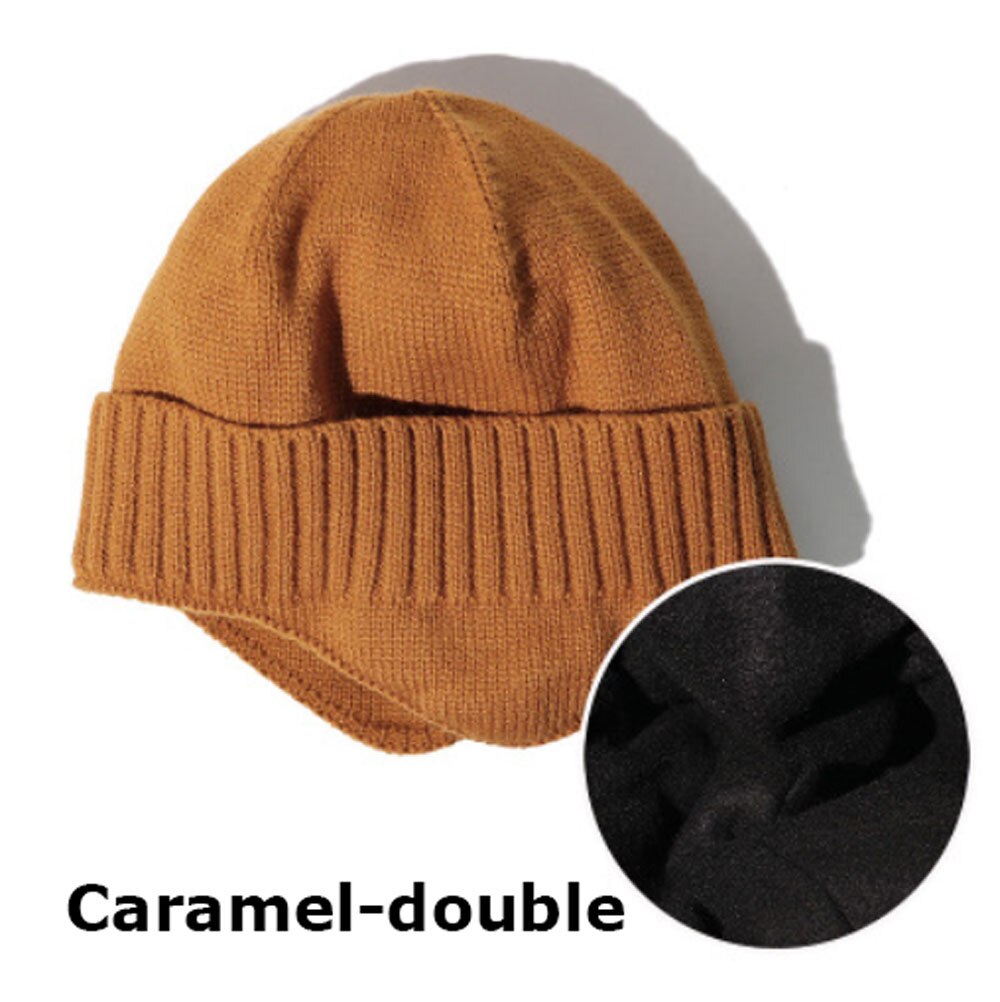 Bonnets de Ski à la pour hommes et femmes, en tricot, pour l'extérieur, extensibles, décontractés, doux et chauds, hiver: Caramel double