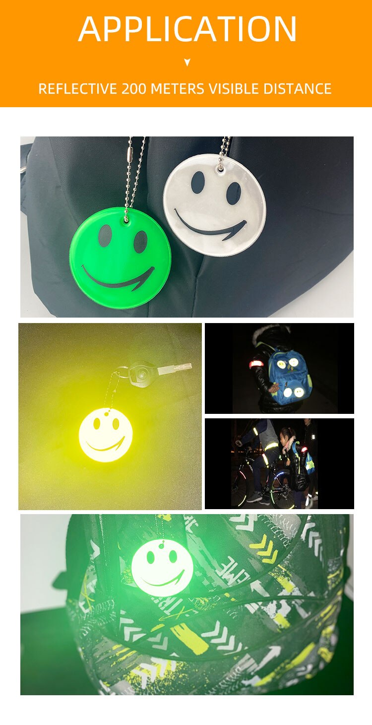 6cm schattige reflecterende smiley sleutelhangers, tashangers, accessoires, sleutelhangers voor zichtbaar verkeer, veilig gebruik 65mm