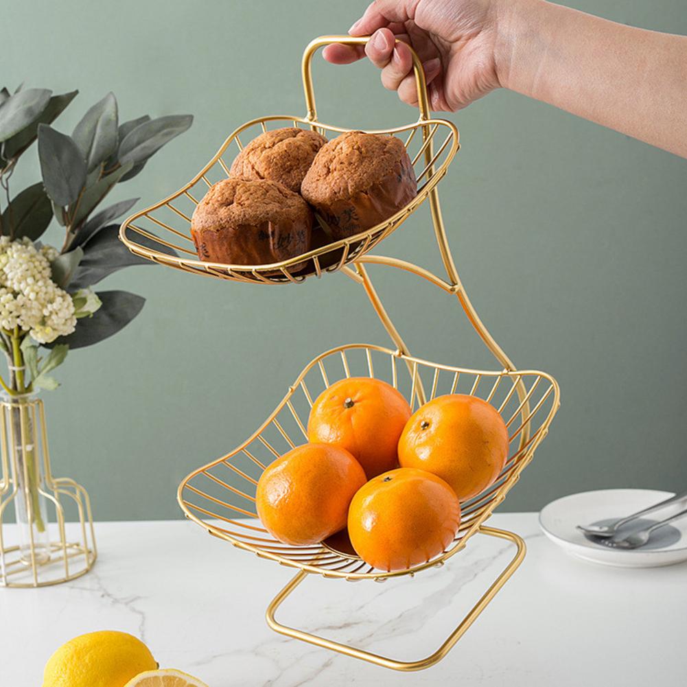 2 Tier Fruit Basket Holder Stand Kitchen Storage Stainless Steel Living Room Kitchen Organizer Decor