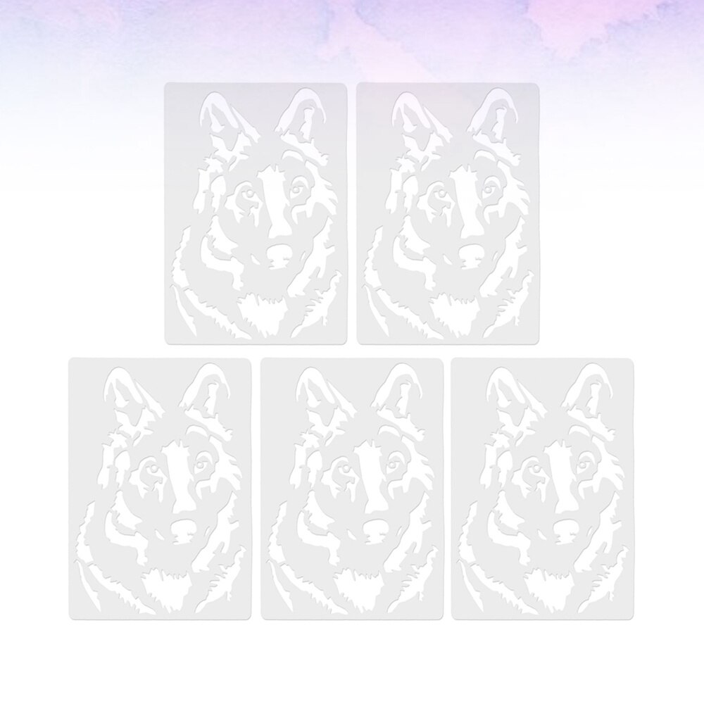 5pcs Multifunctional Chic Hollow out Plastic Wolf Pattern Painting Stencil Friends Co-worker Family