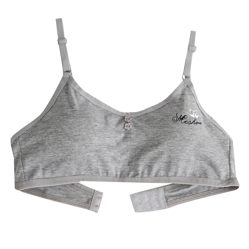 Kids Girls Training Bra For Teen Adjustable Sponge Push Up Bra Vest Children Teenage Cotton Blended Bra Underclothes Underwear: Gray