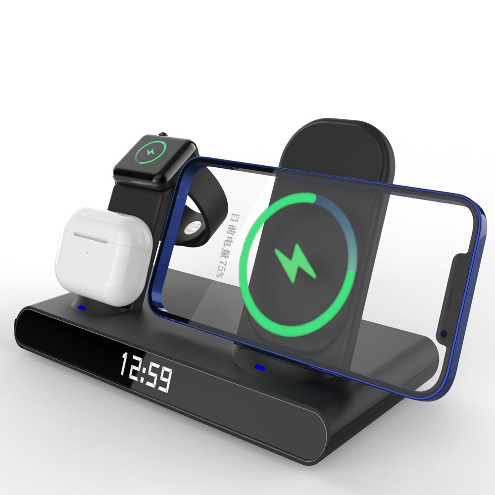 3 in 1 kabellos Ladestation Für iPhone 13 12 11 Profi Max/Apfel Uhr/AirPods LED Digital wecker Drahtlose Ladegerät Stehen