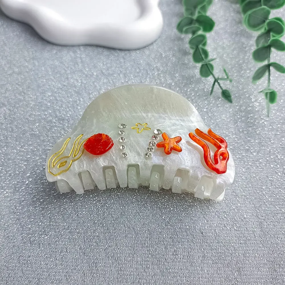 DuoShang Summer Rhinestone Starfish Hair Claw Acrylic Claw Clips Beach Ocean Series Crab Hair Clips for Women Hair Accessories: GRAY