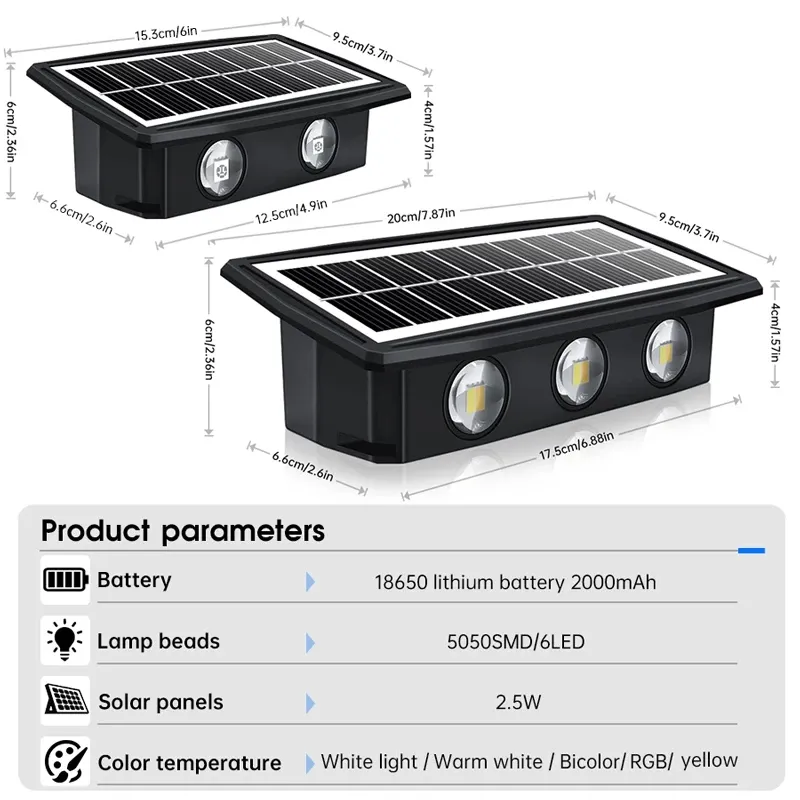 Lámpara Solar de pared Led para exteriores, decoración impermeable, lámpara de jardín, iluminación luminosa arriba y abajo para pared, porche, balcón, jardín y calle
