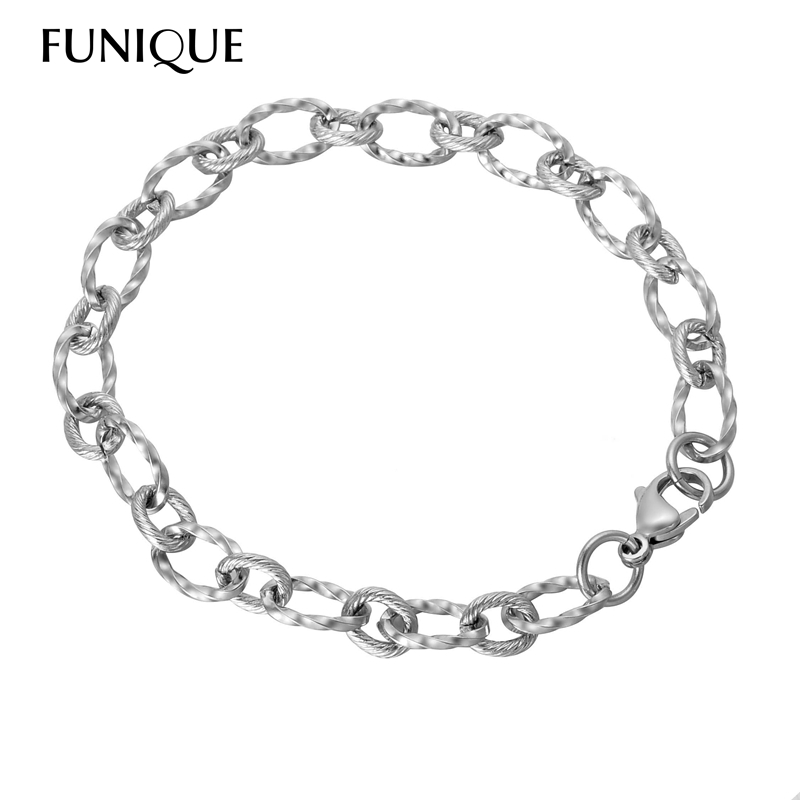 FUNIQUE Stainless Steel Bracelets For Men Women Cart Circles Cross Chain Lobster Clasp Bracelet For DIY 21cm Punk Style Bracelet