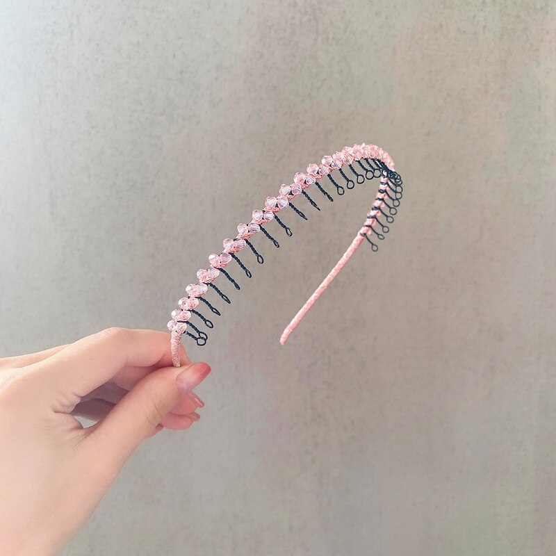 Diadema de cristal para el pelo para niña y mujer, accesorios para el cabello hechos a mano, diadema de Metal antideslizante: Pink
