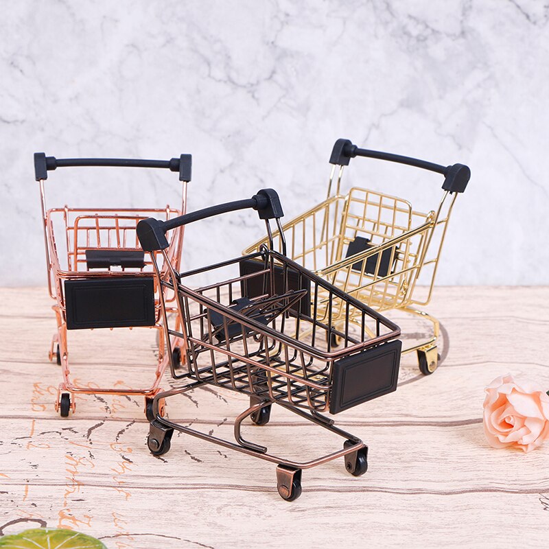 Mini Shopping Cart Trolley Home Office Sundries Storage Ornaments Model Children's Toy ~