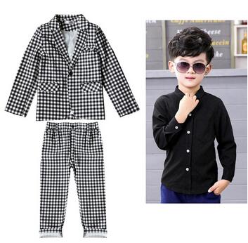 a cuadros traje Formal para niños chaqueta pantalones niños trajes de boda esmoquin niños vestidos de trajes de bebé de la primavera de la ropa de la escuela.: 3 PCS Gray / 8