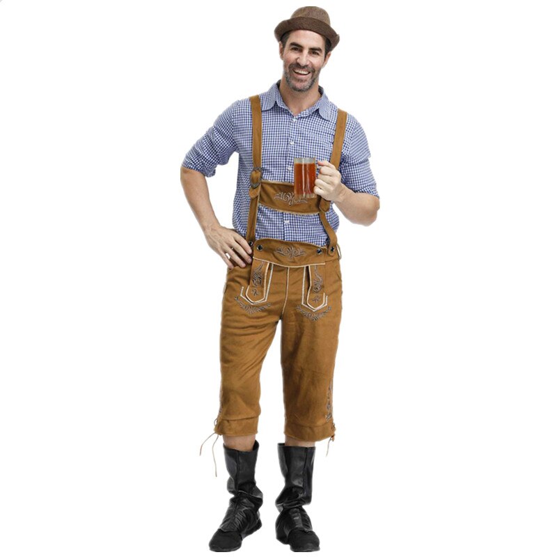 disfraz para Oktoberfest alemán bávaro tradicional Festival de la cerveza de los hombres pantalones de cuero a cuadros camisa trajes