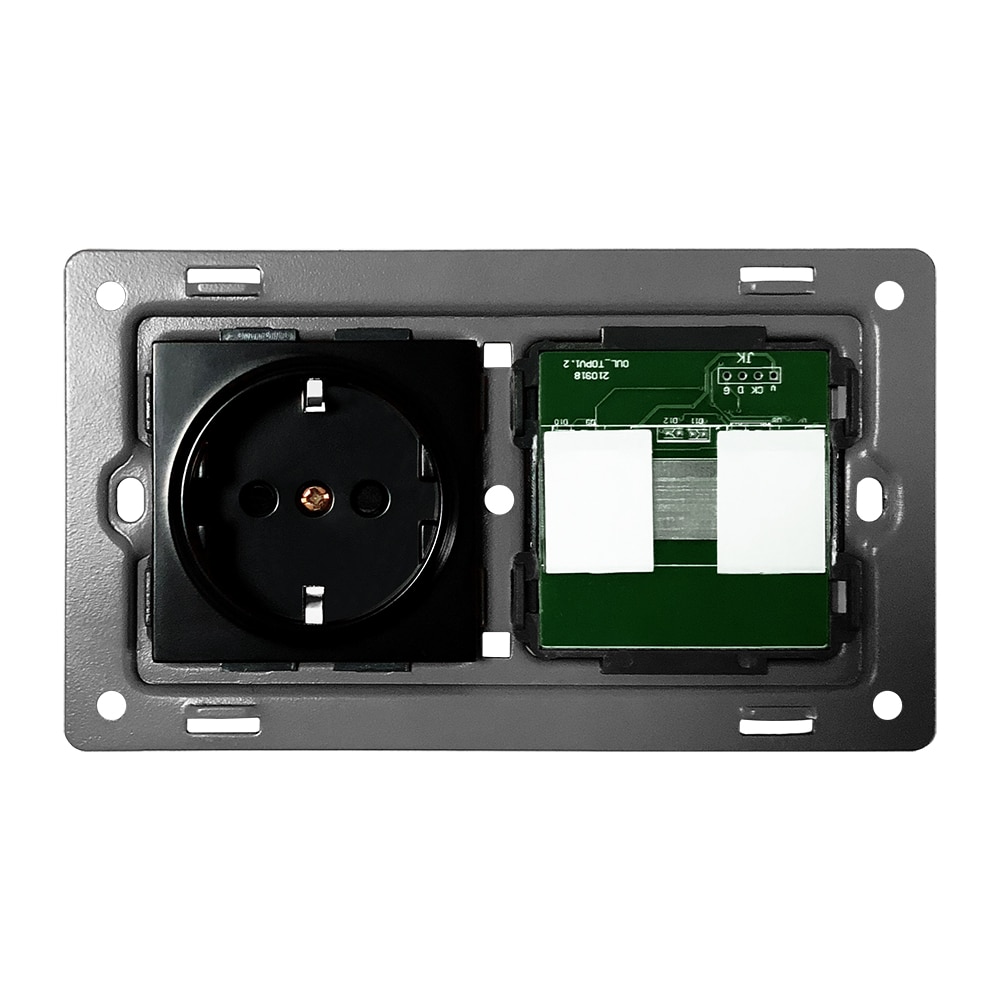 Delviz EU Standard Wall Switch Socket, 2Gangs 1Way/2Way,Model 146,mains jack,Home Touch Screen Light Switch, Crystal Glass Panel