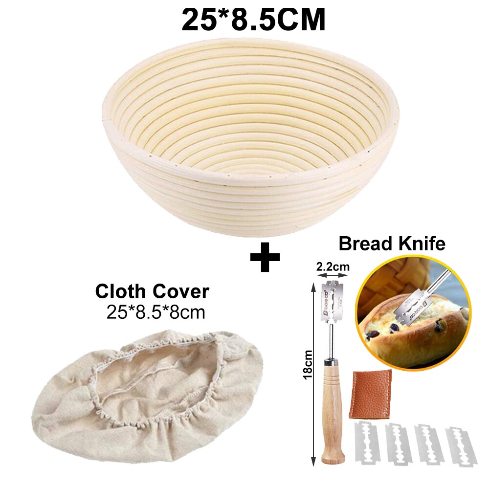 Rattan Banneton Bread Proofing Proving Baskets Set Round /Oval Natural Rattan Fermentation Basket Dough Wicker Rattan DIY Tool: 25X8.5CM Set A